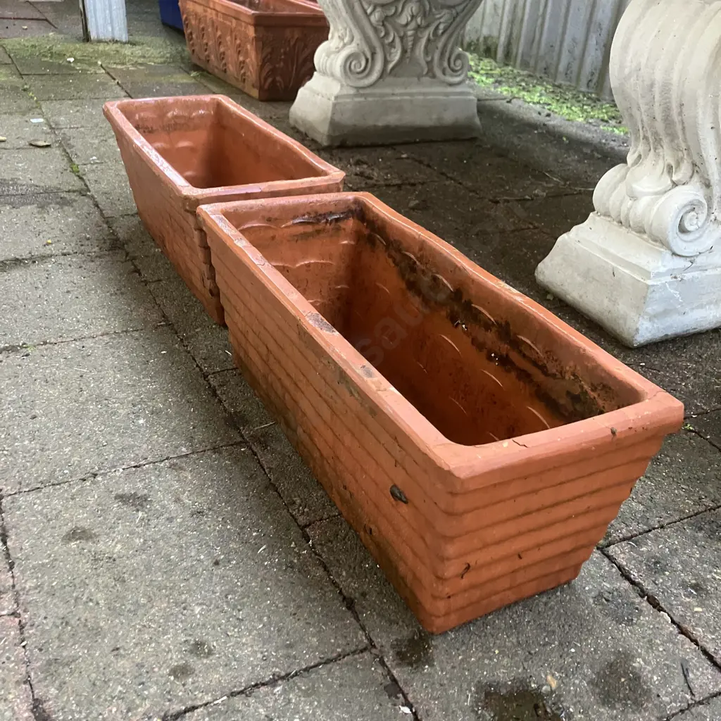 Pair of Terracotta Rectangular Planters. H16 W42 D18cm Image 1++