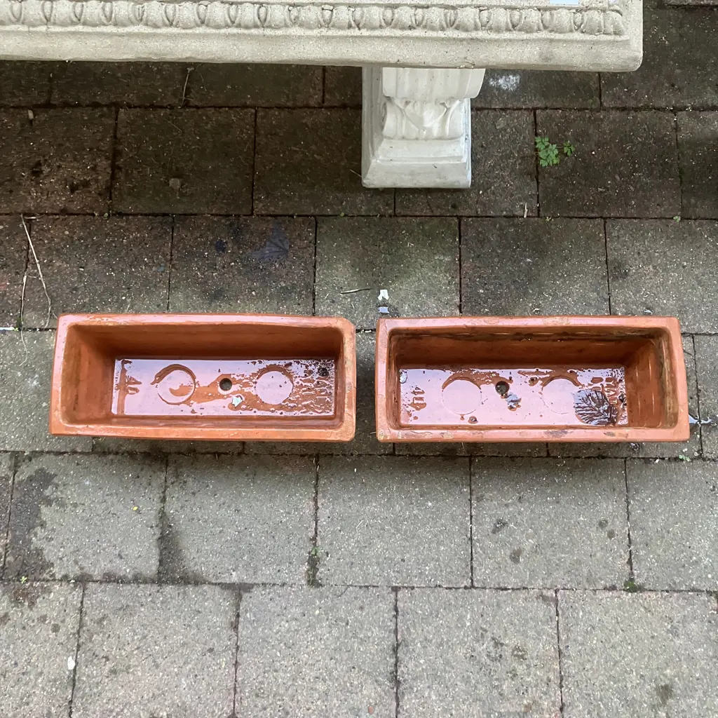 Pair of Terracotta Rectangular Planters. H16 W42 D18cm Image 1++
