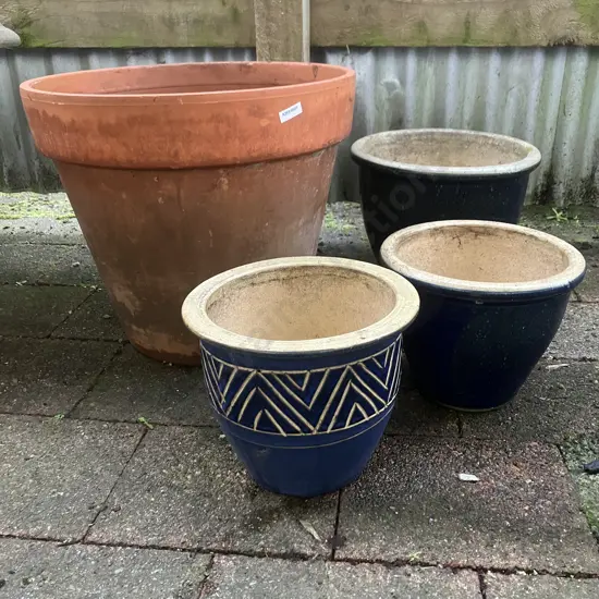 Terracotta Planter 37 x 42.5cm With 3 Assorted Blue Glazed Plant Pots