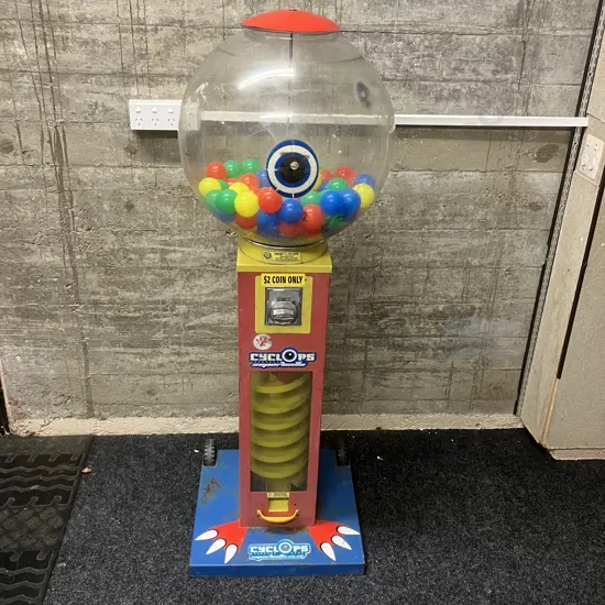 Cyclops Superball Spiral Vending Machine With Beaver Coin Mechanism. H148cm, As Found Condition