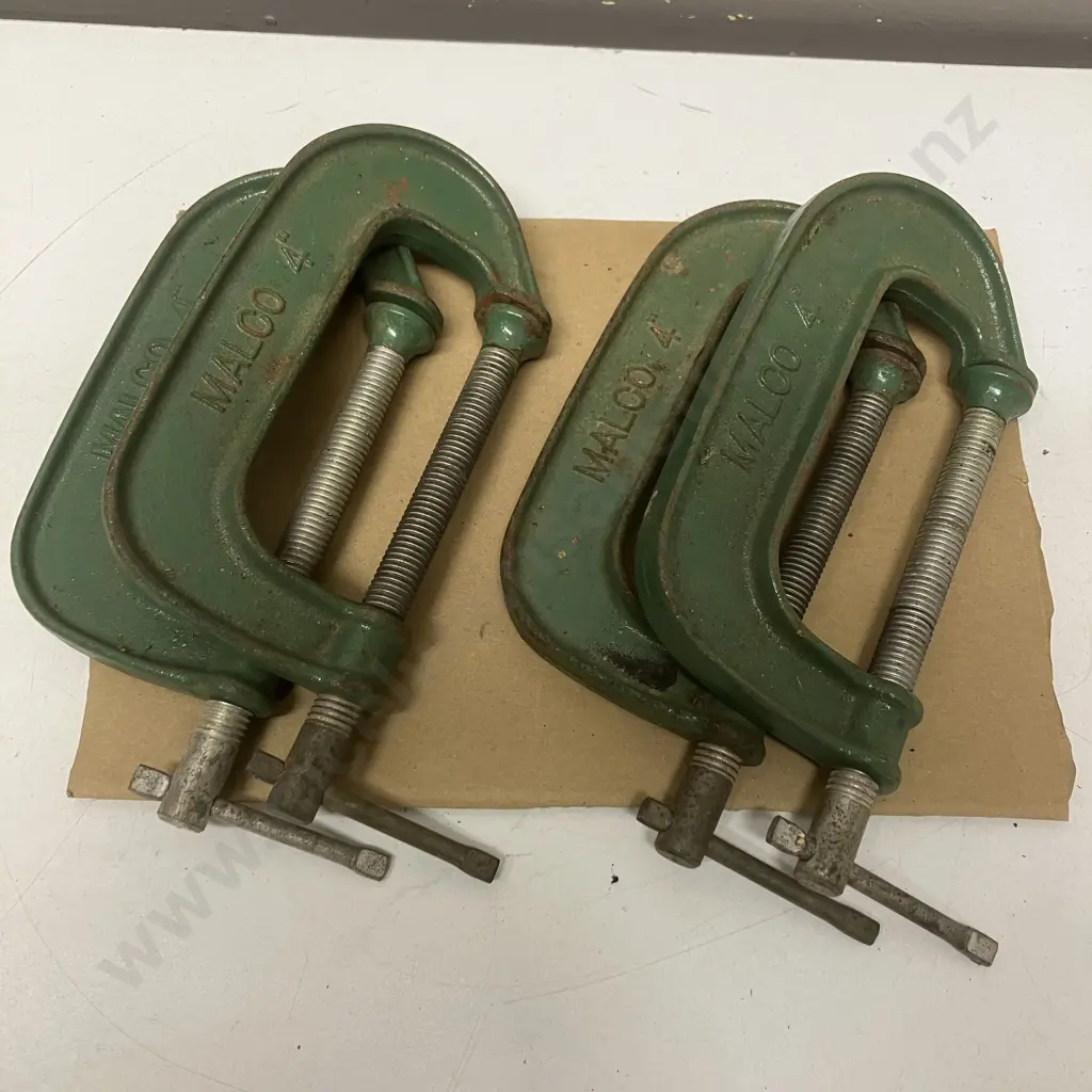 Lot of Four Vintage MALCO 4” Steel G Clamps Made in Australia Image 1++