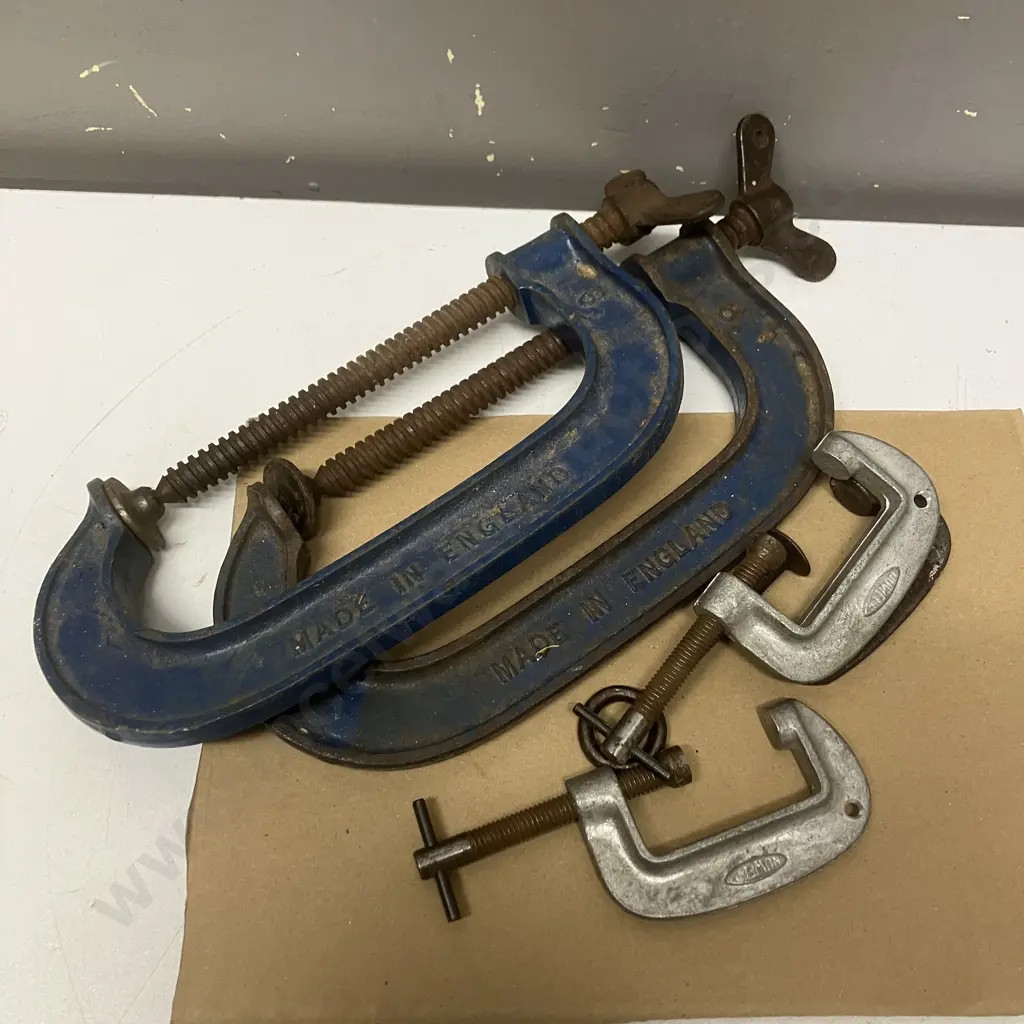 Pair of Vintage Record 8” Steel G Clamps Made In England With 3 Other Brand Clamps Image 1++