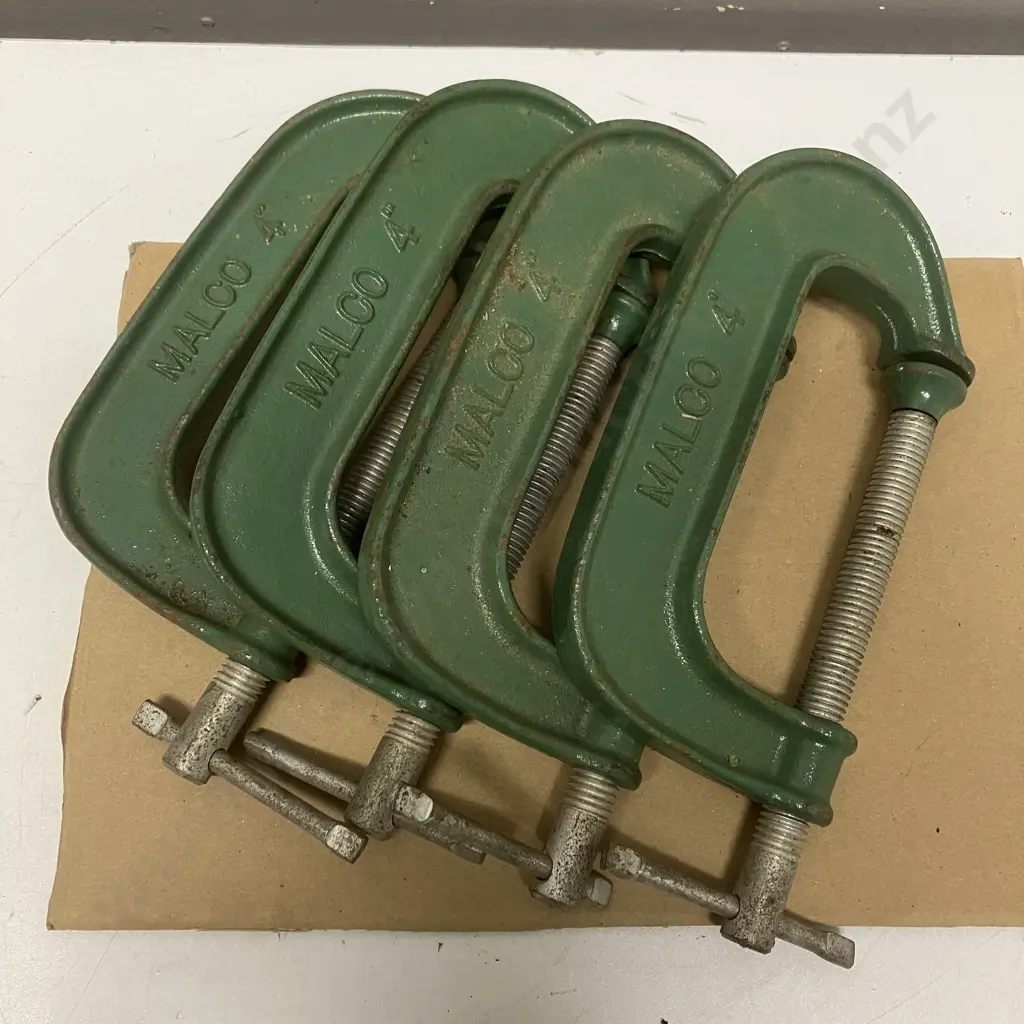 Lot of Four Vintage MALCO 4” Steel G Clamps Made in Australia Image 1++