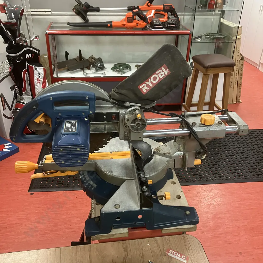 Ryobi EMS2305SCL Dual Bevel Sliding Compound Mitre Saw - 2400 Watt With Work Table Image 1++