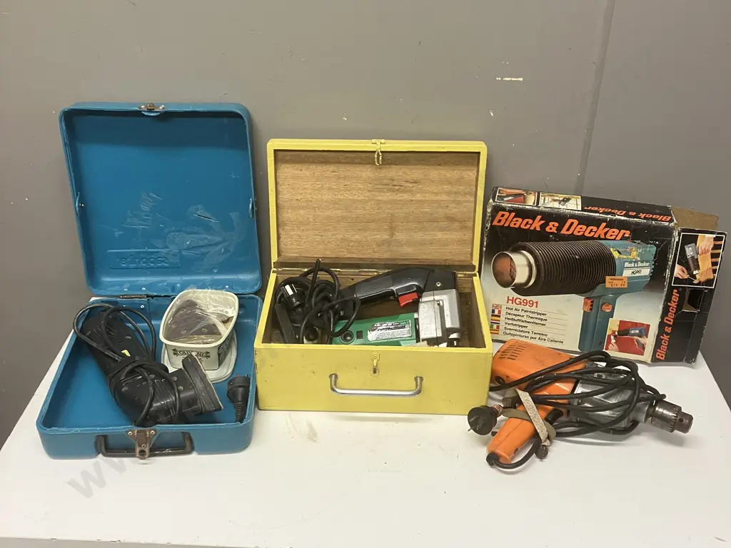 Power Tools - Vintage Hitachi JHV-60 Jig Saw, B&D Hot Air Paint Stripper, Drill, Colt Sander Image 1++