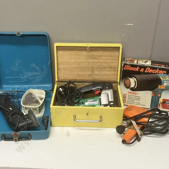 Power Tools - Vintage Hitachi JHV-60 Jig Saw, B&D Hot Air Paint Stripper, Drill, Colt Sander