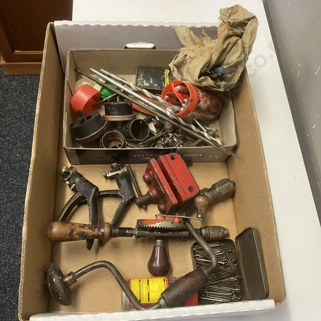 Box Lot Drill Bits, Drill Chuck Keys, Saw Setters Etc Image 1++