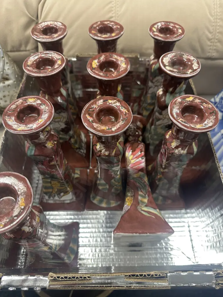 Oriental Themed Candle Stick Holders Brown/Pink x10 H21cm. Image 1++