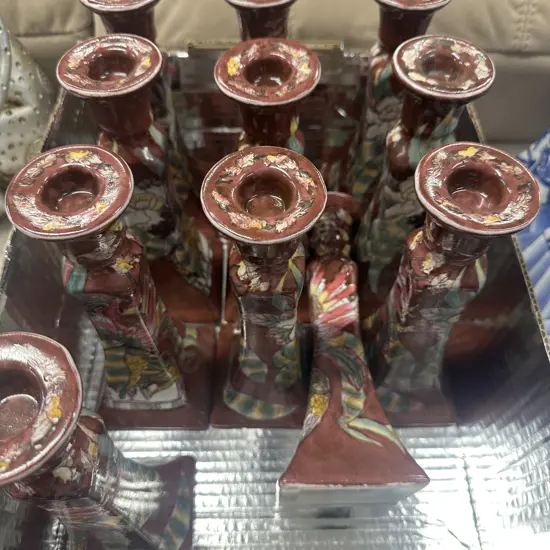 Oriental Themed Candle Stick Holders Brown/Pink x10 H21cm.