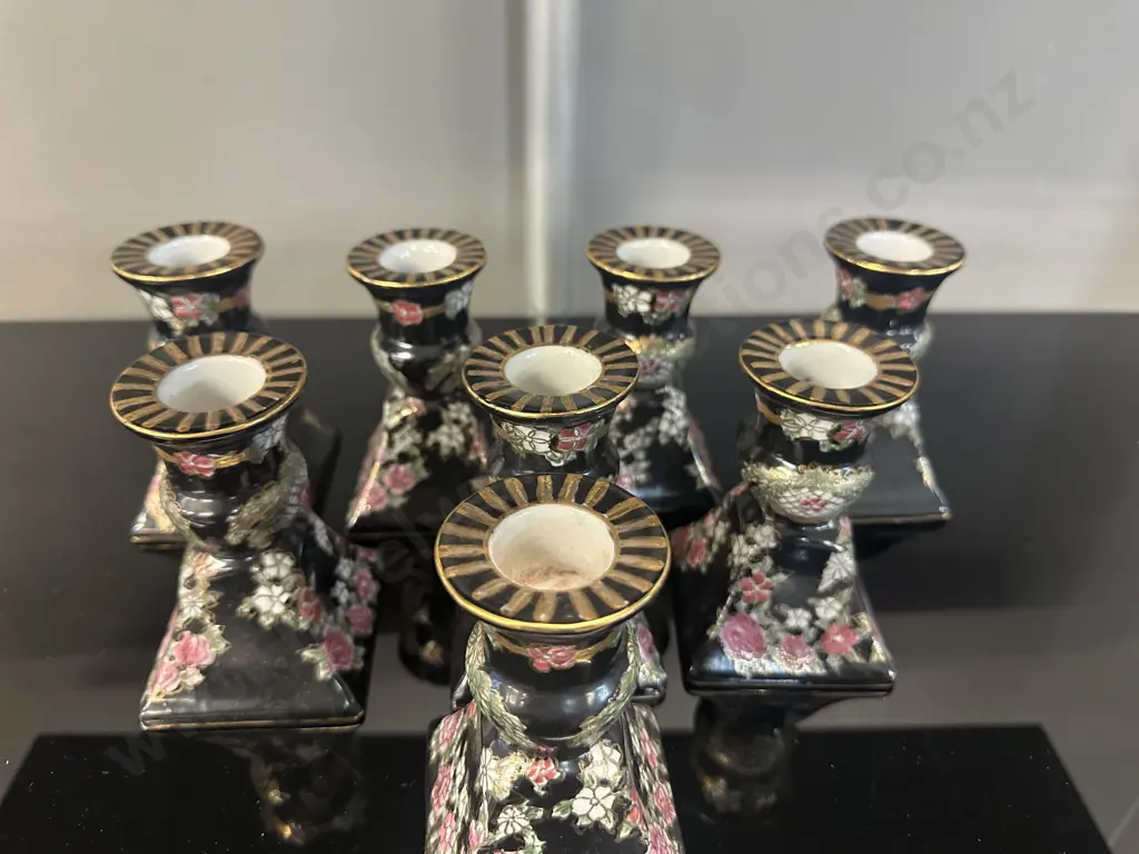 Oriental Themed Candle Stick Holders Black/Floral x8 H11cm Image 1++