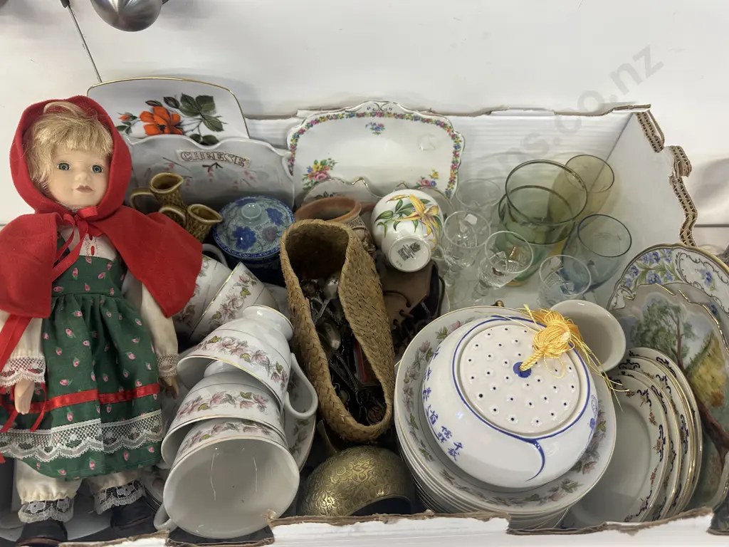 Assorted China Dinner Ware, Glass Items, Doll Etc Image 1++
