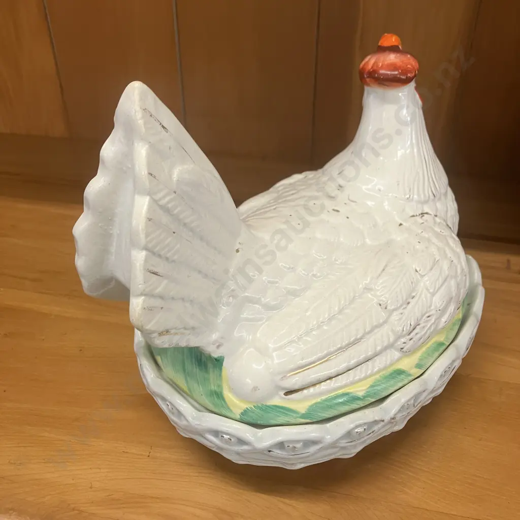 Antique Victorian Staffordshire Bisque Porcelain Hen On Nest Covered Tureen. 20 x 23cm Image 1++