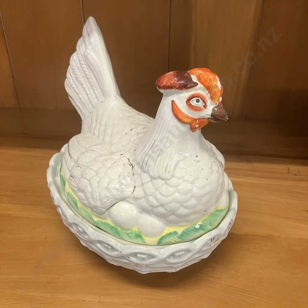 Antique Victorian Staffordshire Bisque Porcelain Hen On Nest Covered Tureen. 20 x 23cm Image 1++