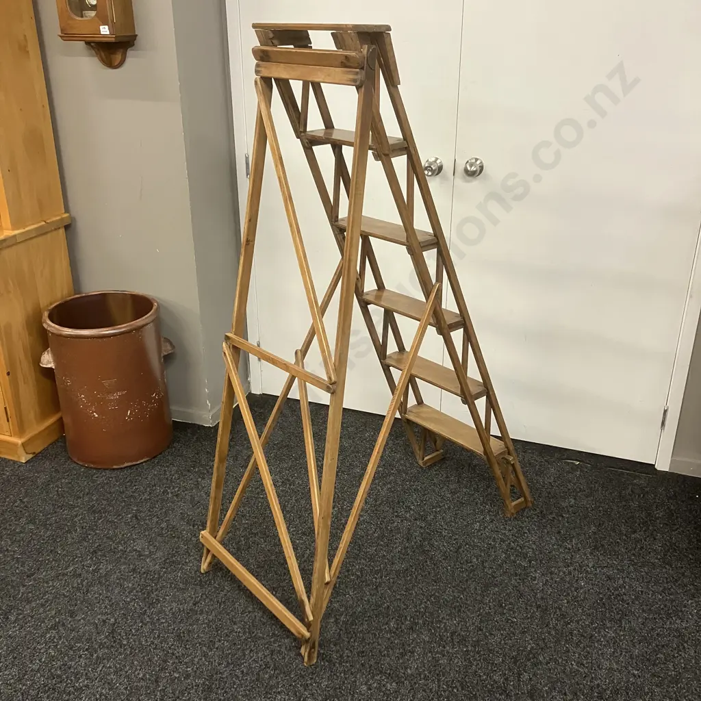 Late 19th Century "Hatherley Lattistep" Pine Step Ladder . H152cm Image 1++
