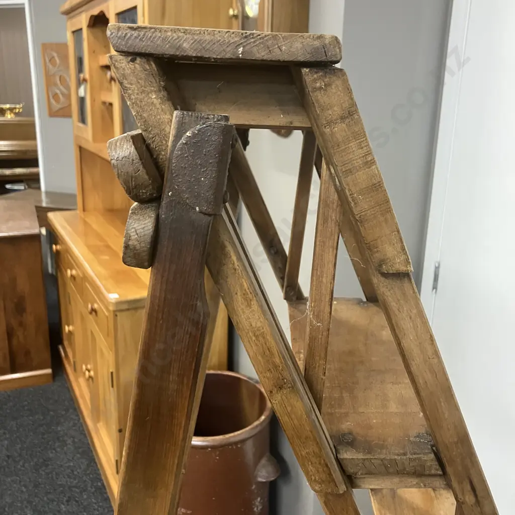 Late 19th Century "Hatherley Lattistep" Pine Step Ladder . H152cm Image 1++