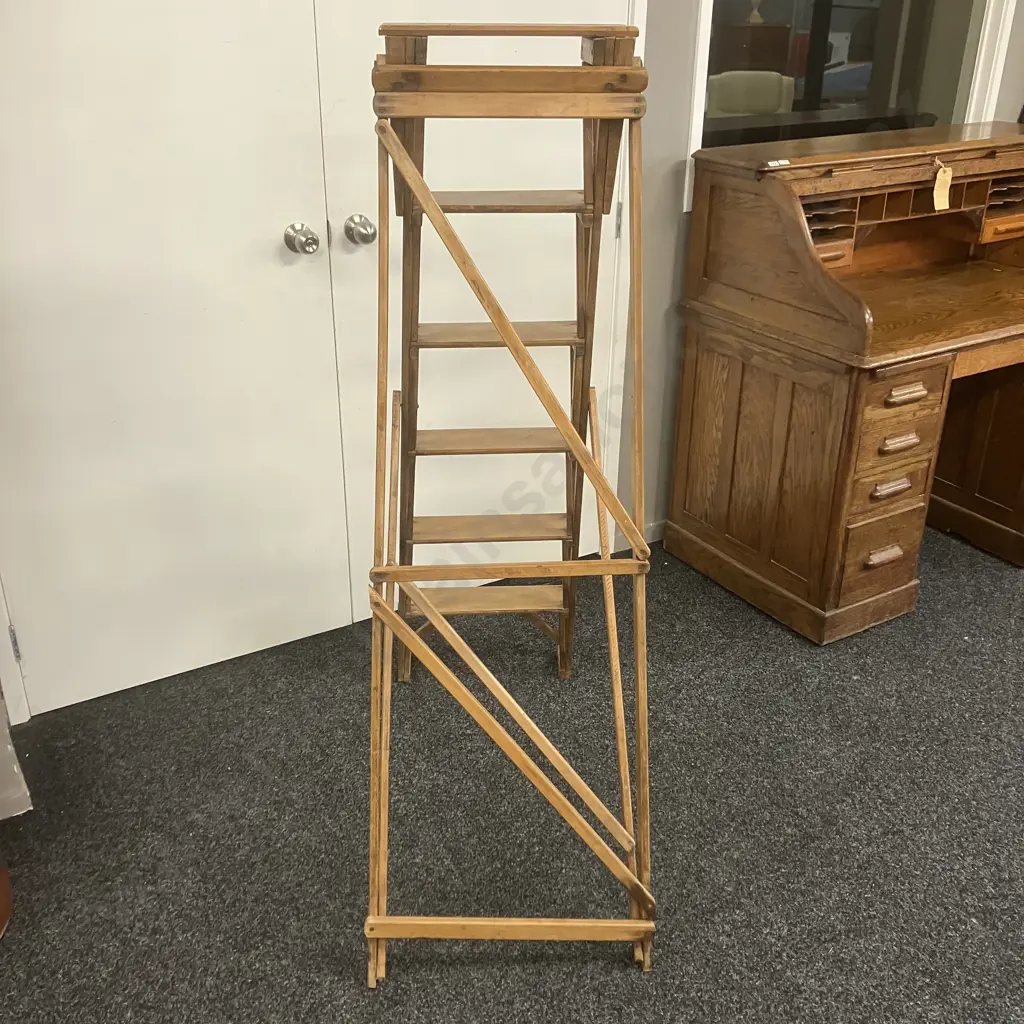 Late 19th Century "Hatherley Lattistep" Pine Step Ladder . H152cm Image 1++