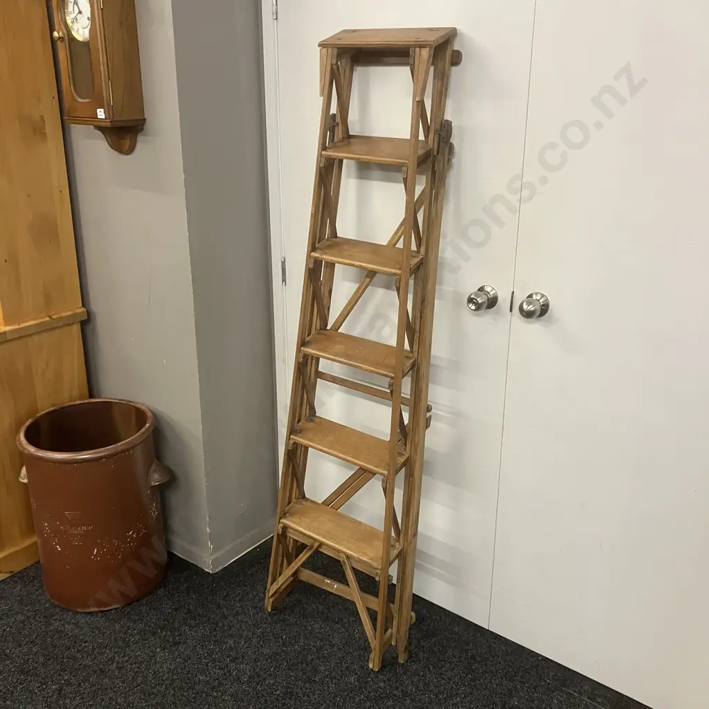 Late 19th Century "Hatherley Lattistep" Pine Step Ladder . H152cm Image 1++