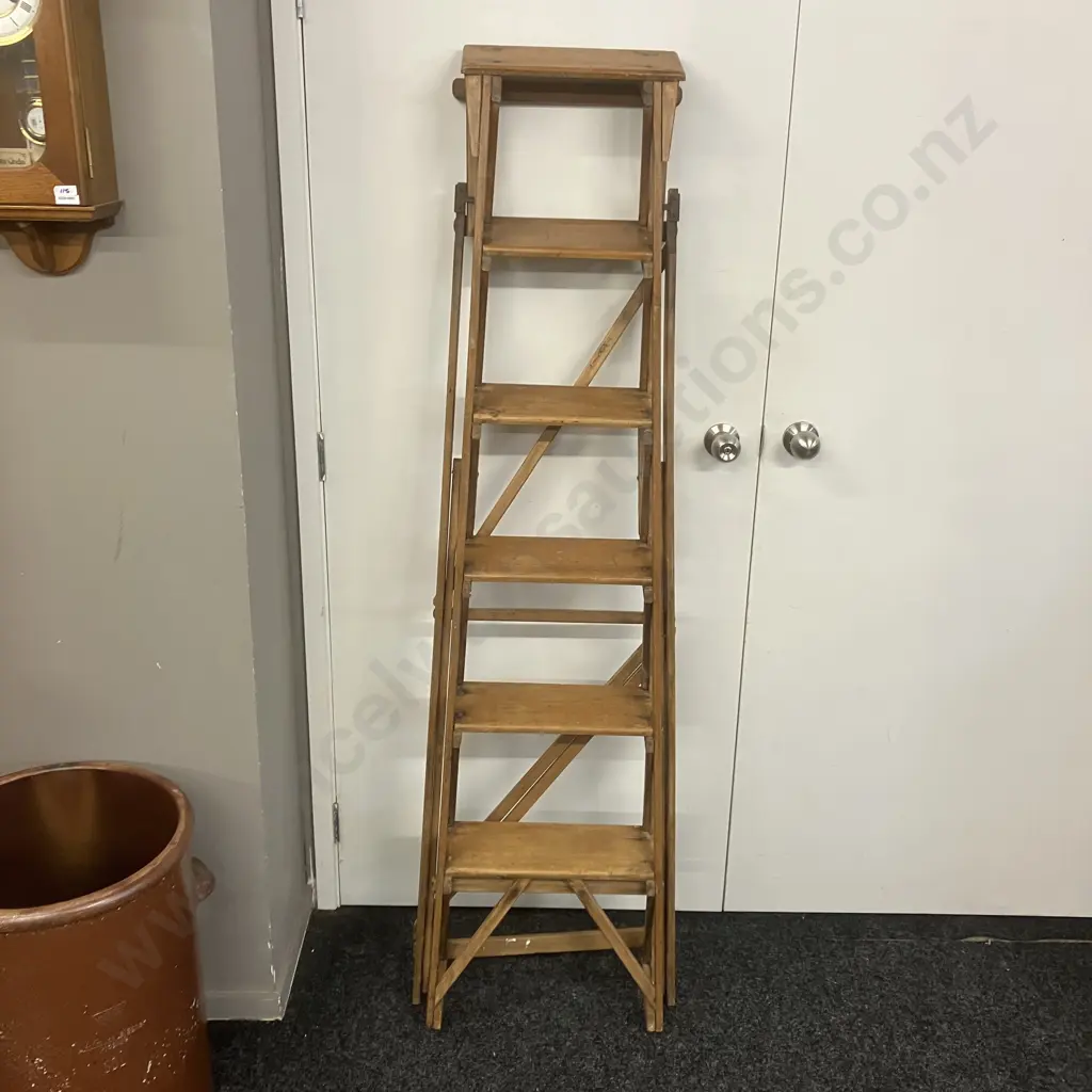 Late 19th Century "Hatherley Lattistep" Pine Step Ladder . H152cm Image 1++