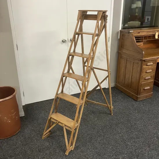 Late 19th Century "Hatherley Lattistep" Pine Step Ladder . H152cm