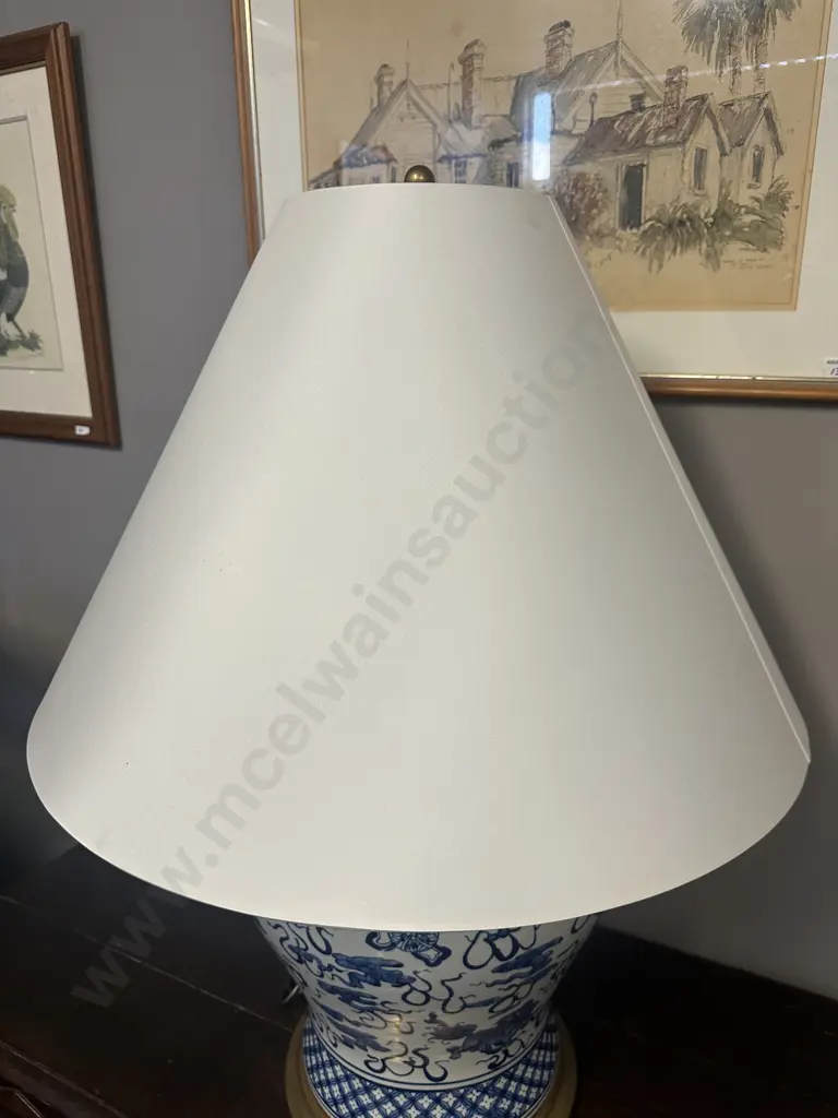 Large Ralph Lauren Blue & White Hand Painted Foo Dog Porcelain Lamp H89cm  Image 1++