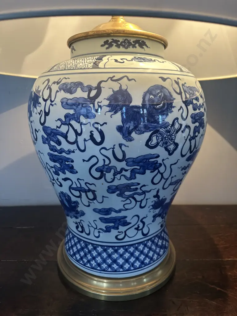 Large Ralph Lauren Blue & White Hand Painted Foo Dog Porcelain Lamp H89cm  Image 1++