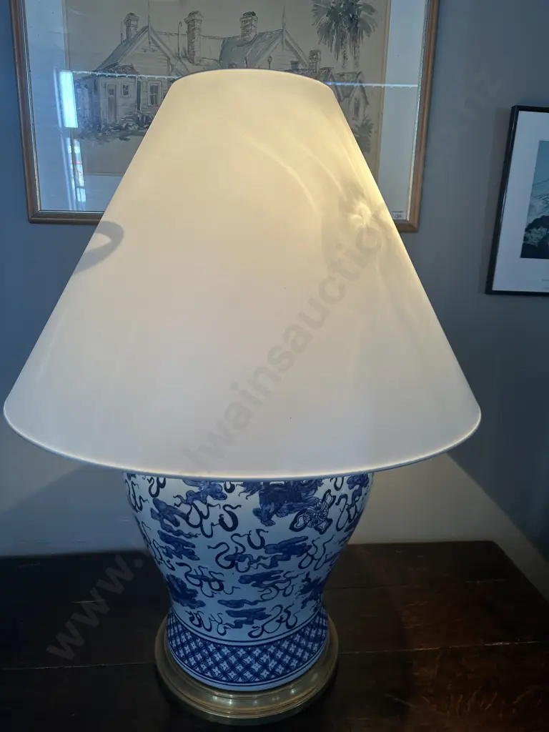 Large Ralph Lauren Blue & White Hand Painted Foo Dog Porcelain Lamp H89cm  Image 1++