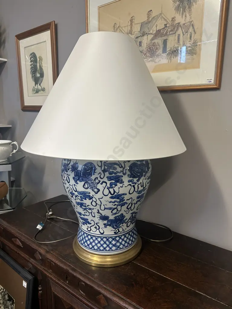 Large Ralph Lauren Blue & White Hand Painted Foo Dog Porcelain Lamp H89cm  Image 1++