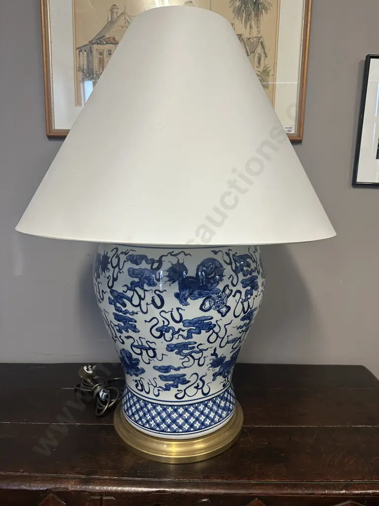 Large Ralph Lauren Blue & White Hand Painted Foo Dog Porcelain Lamp H89cm  Image 1++