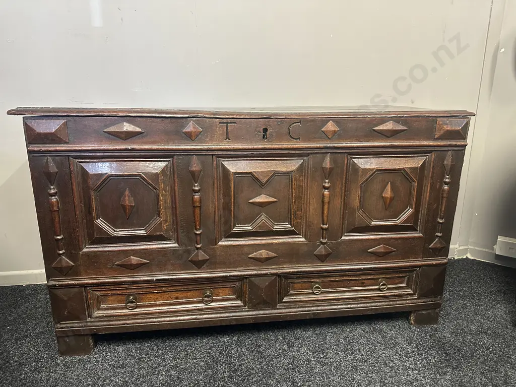 Antique English Oak Jacobean Coffer - Age 1660. H74 W130 D51cm Image 1++
