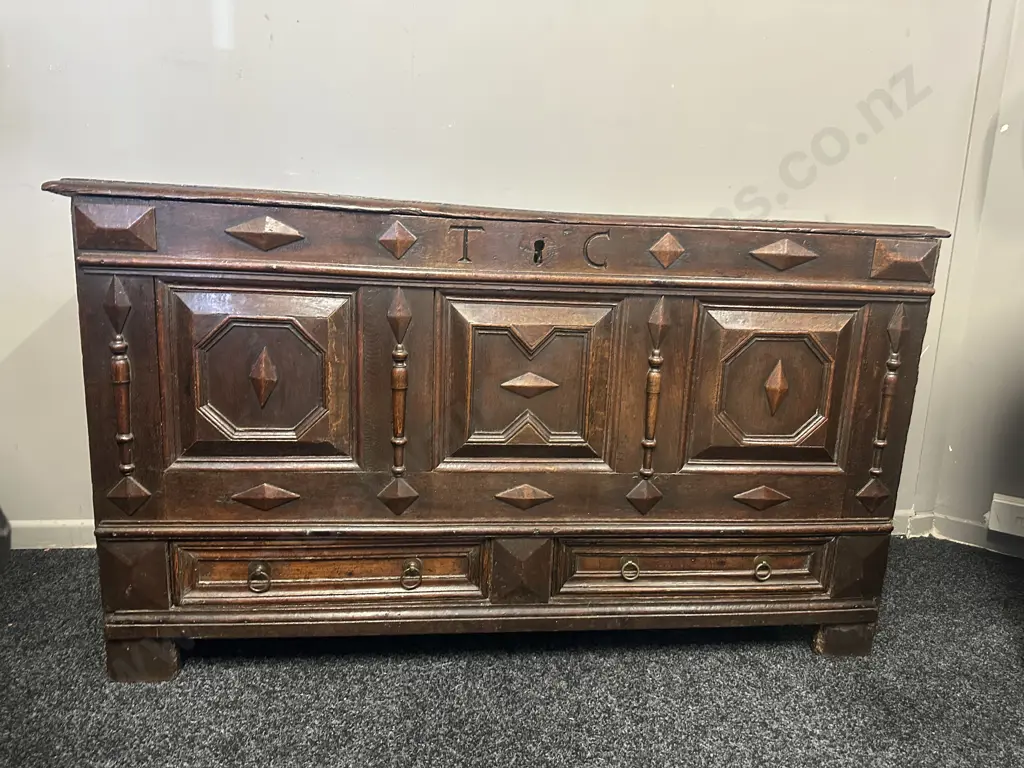 Antique English Oak Jacobean Coffer - Age 1660. H74 W130 D51cm Image 1++