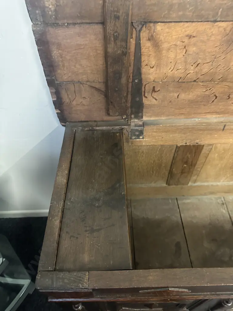 Antique English Oak Jacobean Coffer - Age 1660. H74 W130 D51cm Image 1++