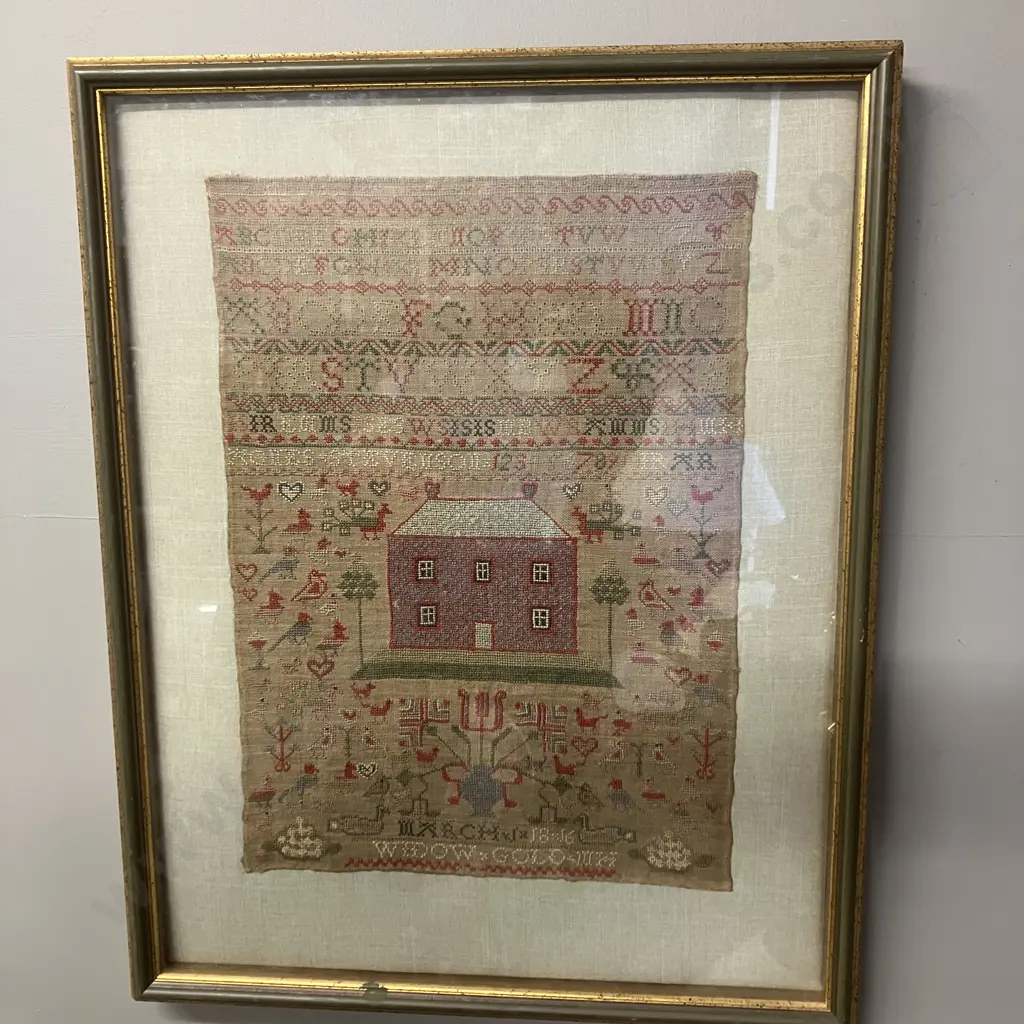 Antique 1816 Georgian Sampler In A Conservation Glass Frame, (Dated & Named). 59.5 x 47cm Image 1++