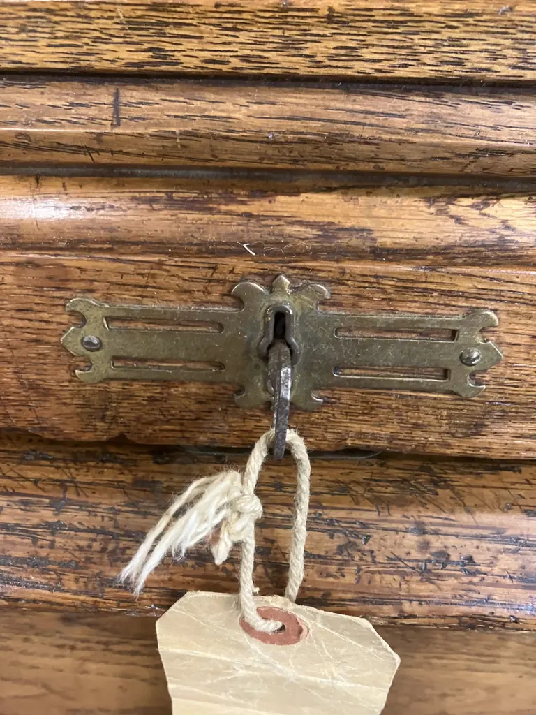 Antique Oak Roll Top Desk, Fitted Pigeon Hole Interior & Book Slides, Fielded Panels, Original Key. H118 W122 D69cm Image 1++
