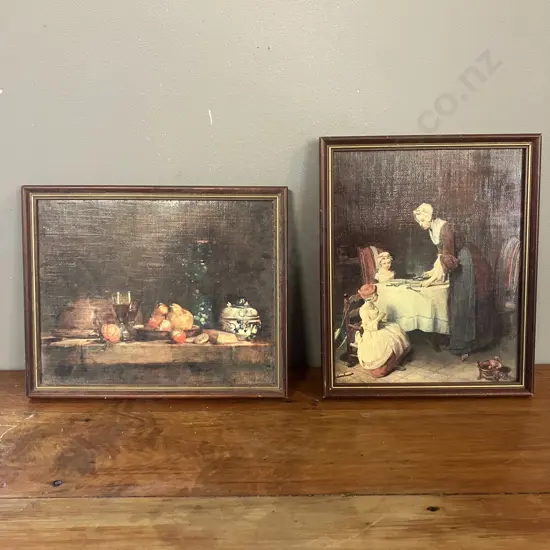 Vintage French Les Editions Braun Framed Reproductions Chardin Saying Thanks 1956 & Le bocal d'olives 1970