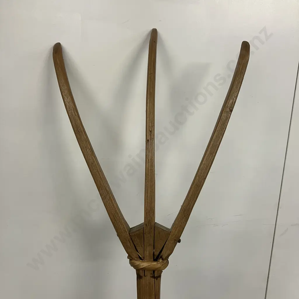 Antique Oak Three Prong Hay Fork Pitchfork. 181cm Image 1++