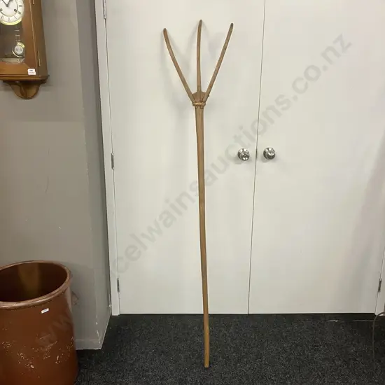Antique Oak Three Prong Hay Fork Pitchfork. 181cm