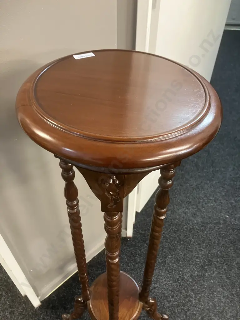 Mahogany 2 Tier Stand With 4 Barley Twist Supports. H102 Top 26 Width At Base 42cm Image 1++