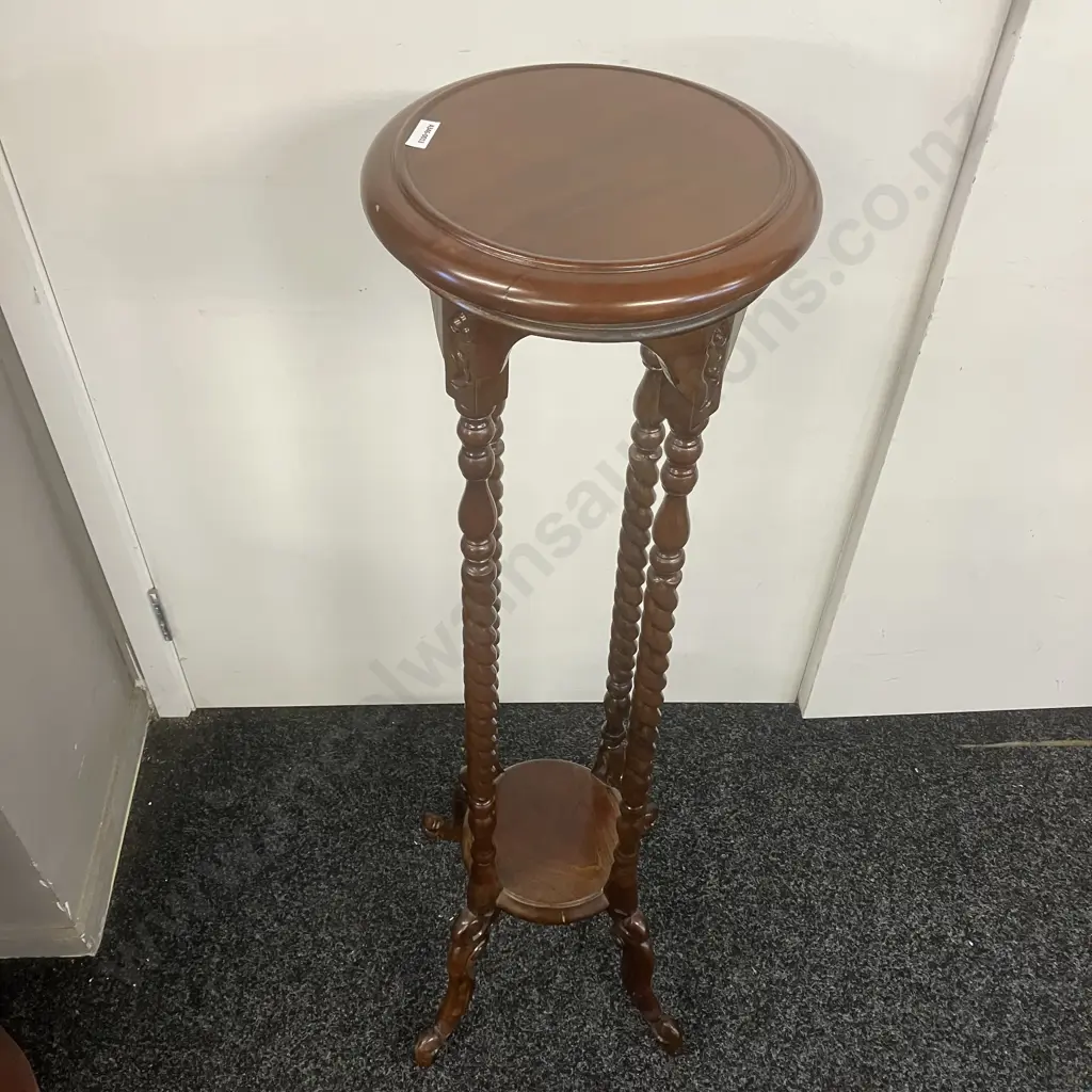 Mahogany 2 Tier Stand With 4 Barley Twist Supports. H102 Top 26 Width At Base 42cm Image 1++