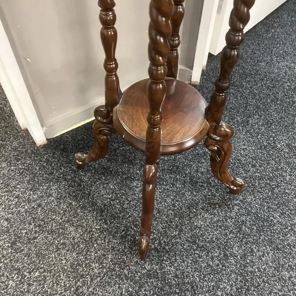 Mahogany 2 Tier Stand With 4 Barley Twist Supports. H102 Top 26 Width At Base 42cm Image 1++