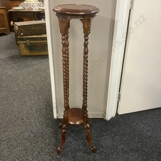 Mahogany 2 Tier Stand With 4 Barley Twist Supports. H102 Top 26 Width At Base 42cm