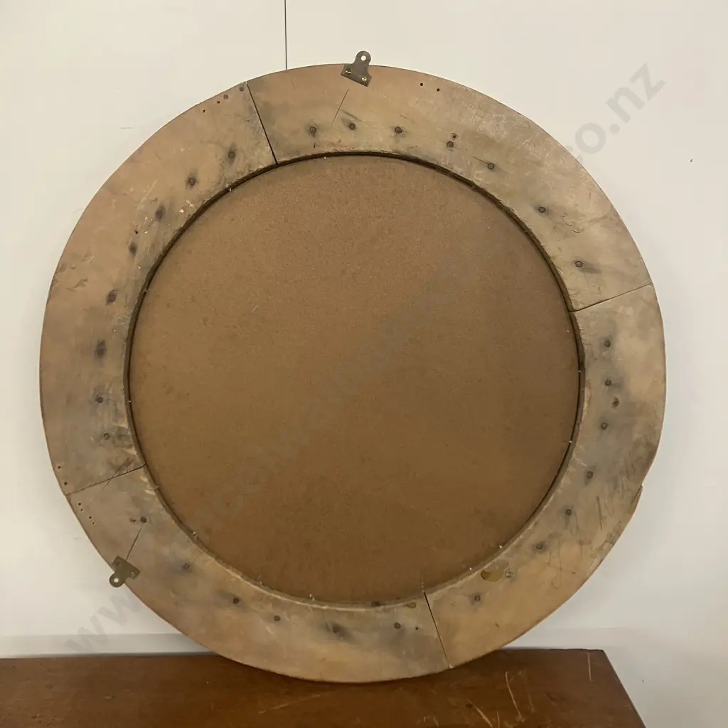 Antique Kauri Framed Round Wall Mirror. 71cm Image 1++