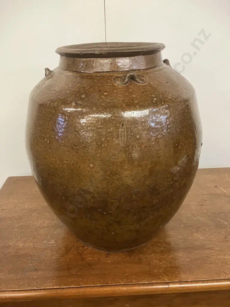 Large 19th Century Chinese Brown Glazed Storage Jar, Small Handles On The Shoulders. 39 x 34cm Image 1++