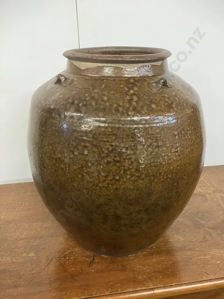Large 19th Century Chinese Brown Glazed Storage Jar, Small Handles On The Shoulders. 39 x 34cm Image 1++