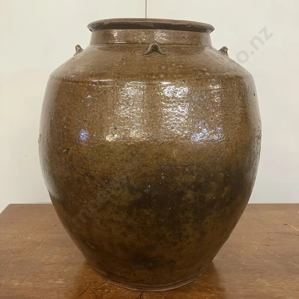 Large 19th Century Chinese Brown Glazed Storage Jar, Small Handles On The Shoulders. 39 x 34cm Image 1++