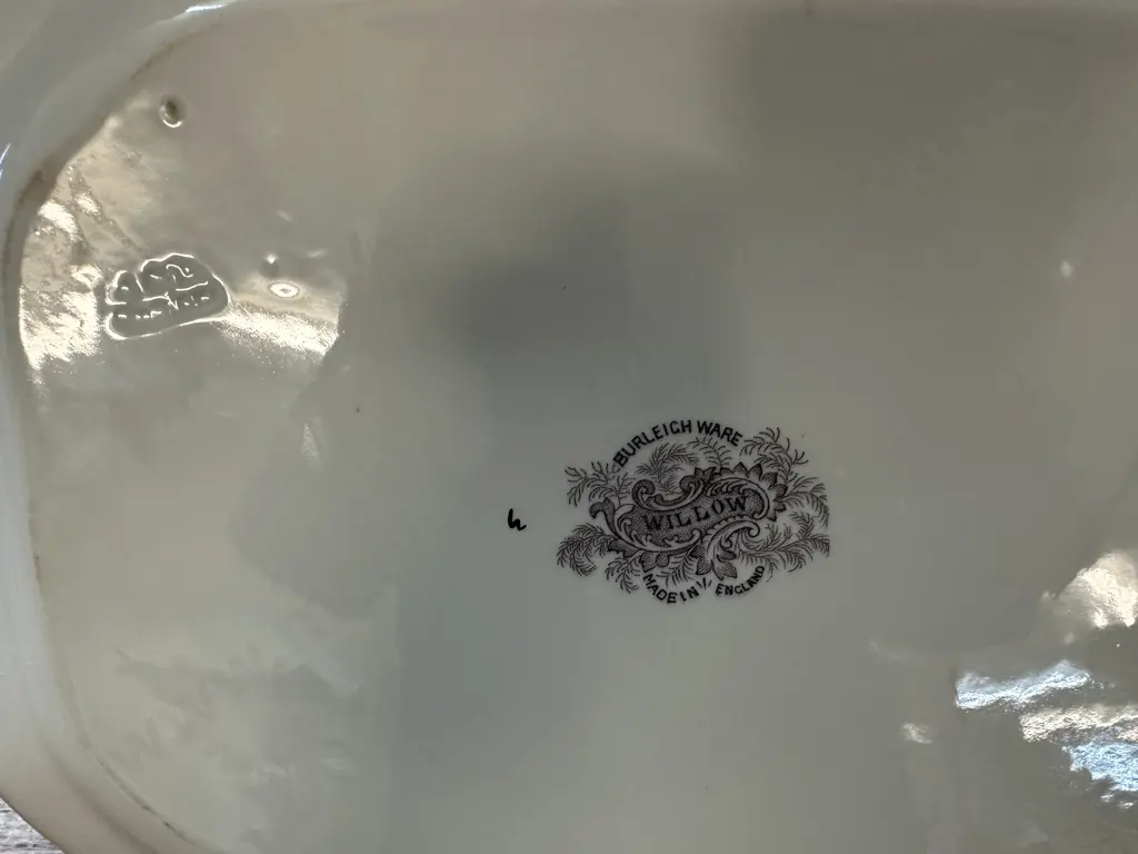 Rare Brown Blue Willow Pattern Platter Stamped Burleigh Ware H26.5cm,W34cm. Image 1++