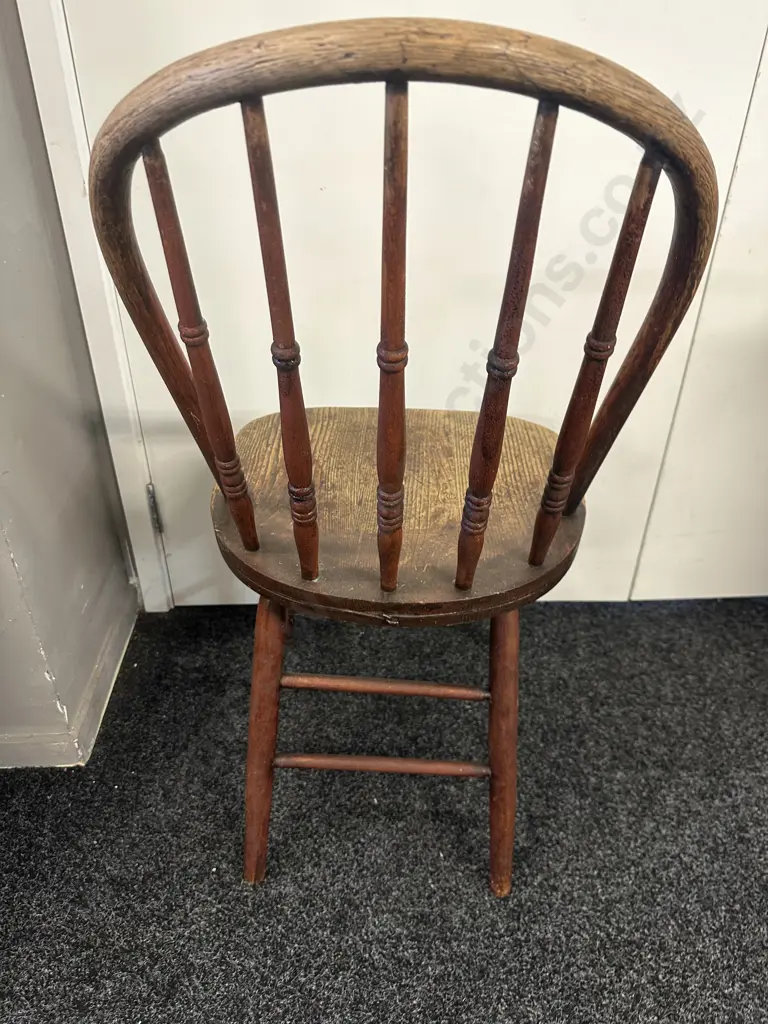 Antique 19th Century Wooden Turned Spindle Bow Back Chair Image 1++
