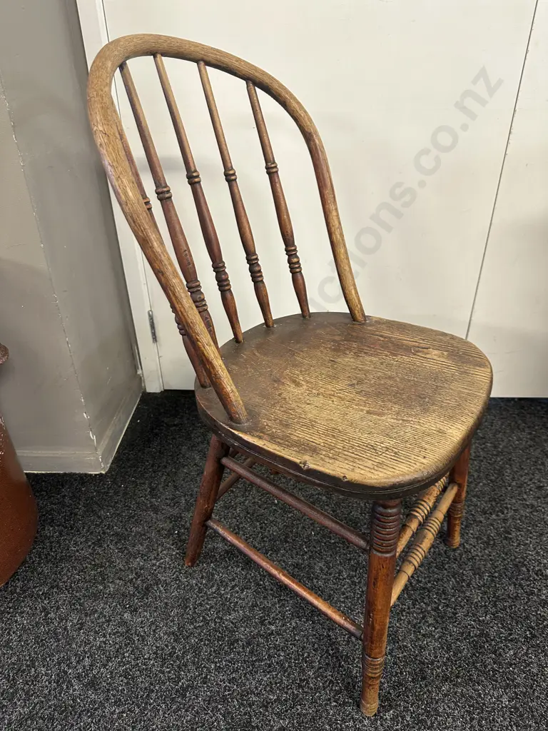Antique 19th Century Wooden Turned Spindle Bow Back Chair Image 1++