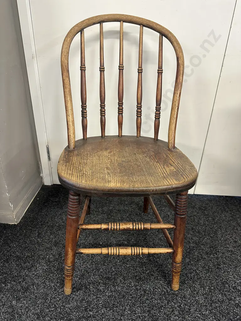 Antique 19th Century Wooden Turned Spindle Bow Back Chair Image 1++