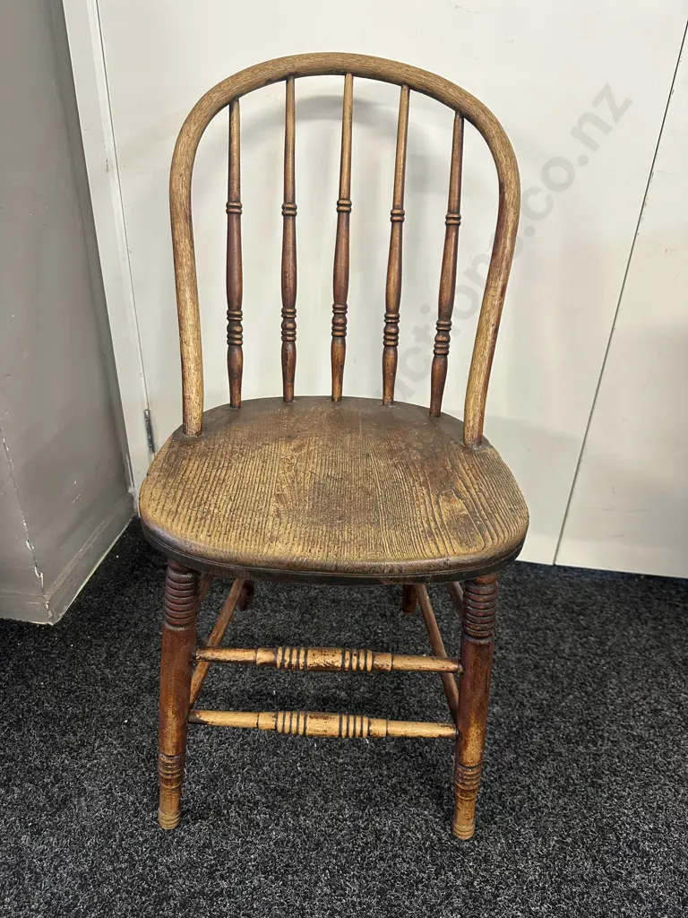 Antique 19th Century Wooden Turned Spindle Bow Back Chair Image 1++