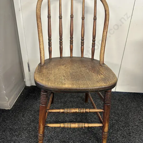 Antique 19th Century Wooden Turned Spindle Bow Back Chair